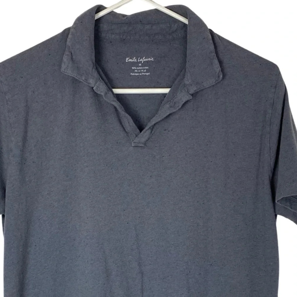 Emile Lafaurie Polo Shirt Mens Medium Grey Blue Short Sleeve Tshirt Tee V Neck - Picture 3 of 7